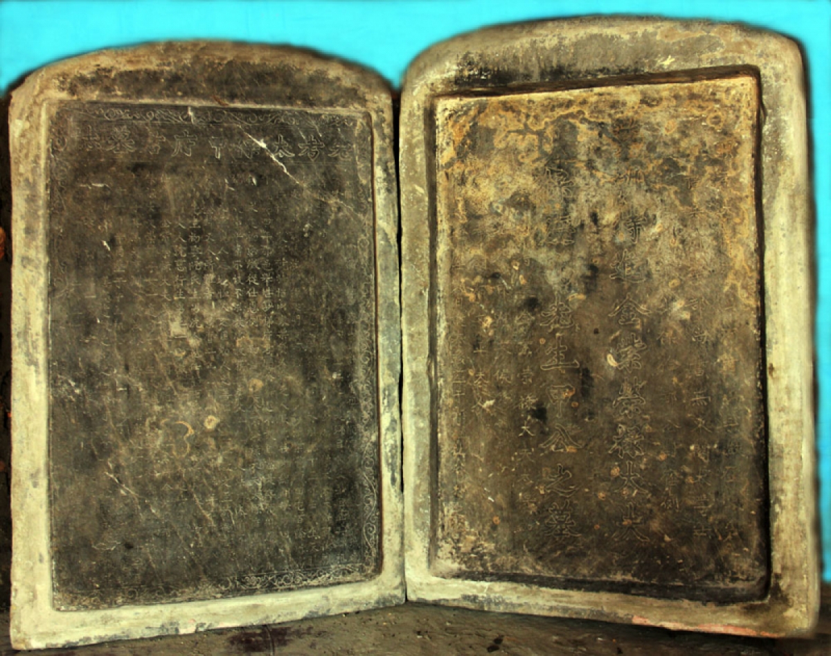 Văn bia do Giáp Hải soạn cho thân phụ Giáp Đức Kỳ, khắc 1549. Bia đã được đề xuất là Bảo vật Quốc gia năm 2017. Ảnh KT
