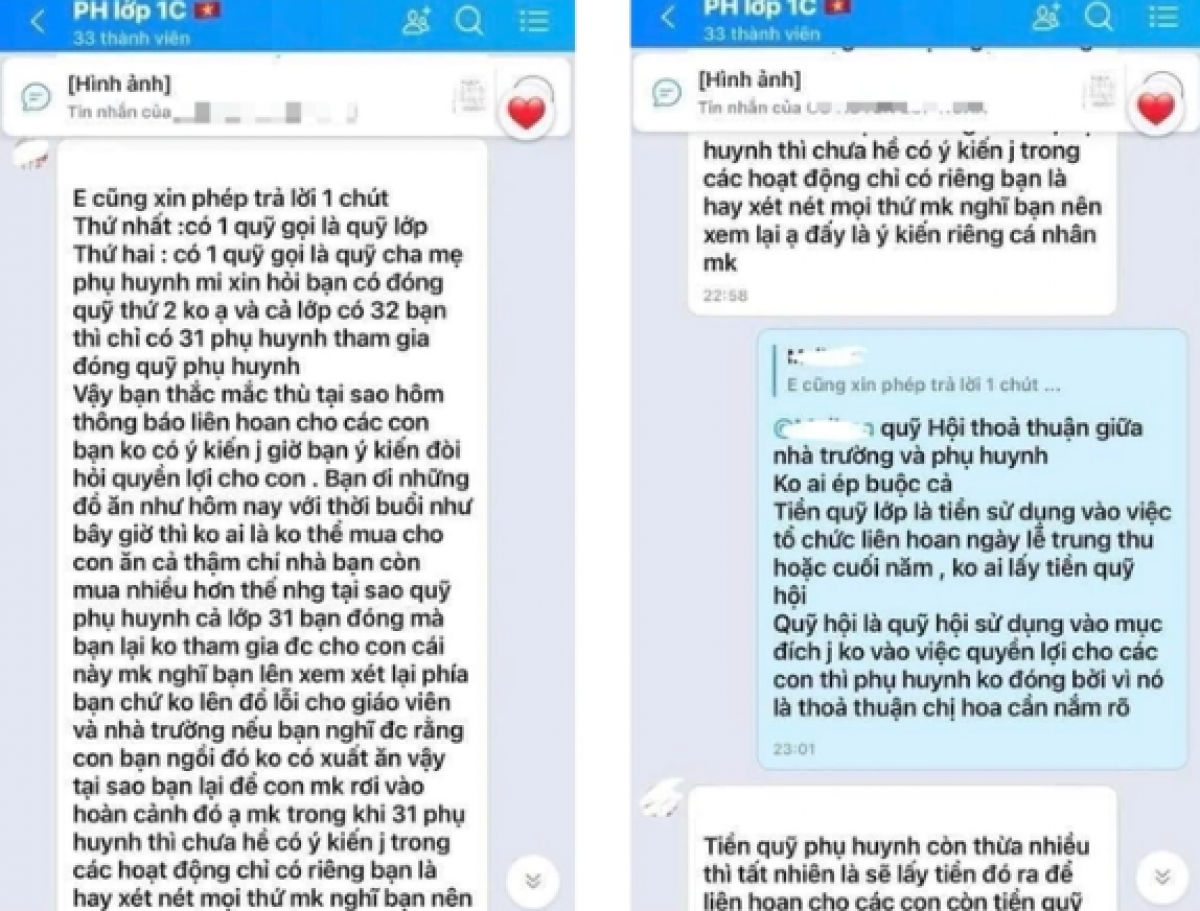 Người mẹ đăng tải phần chat tranh cãi của nhóm phụ huynh trong lớp. (Nguồn ảnh: Mạng xã hội)
