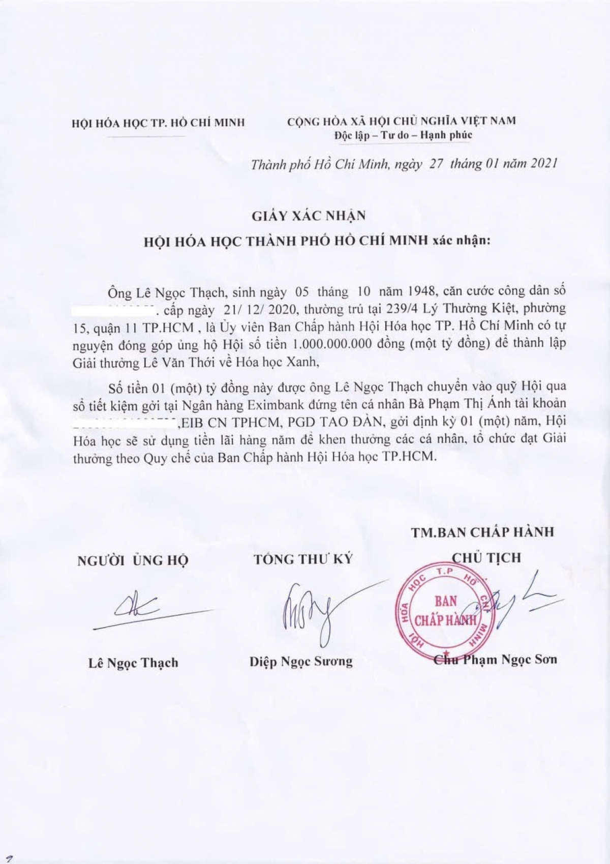GS Lê Ngọc Thạch ủng hộ giải thưởng Lê Văn Thới