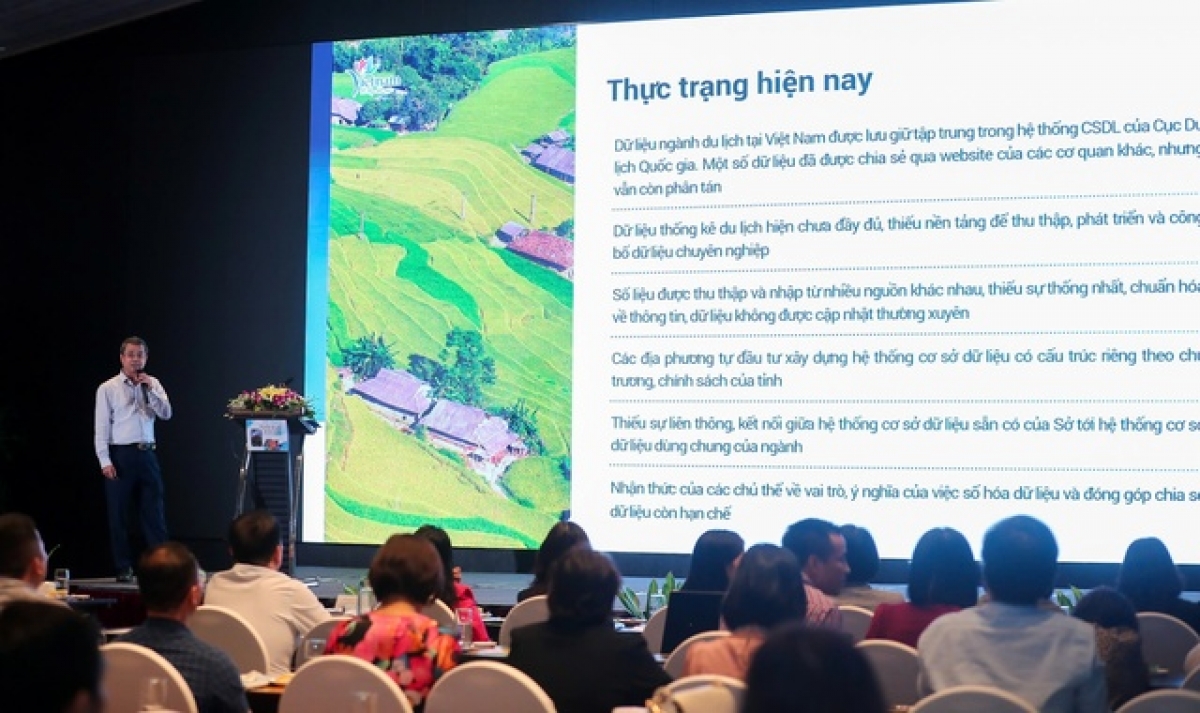 Ông Nguyễn Lê Phúc, Phó Cục trưởng Cục Du lịch Quốc gia Việt Nam chia sẻ tại Hội thảo