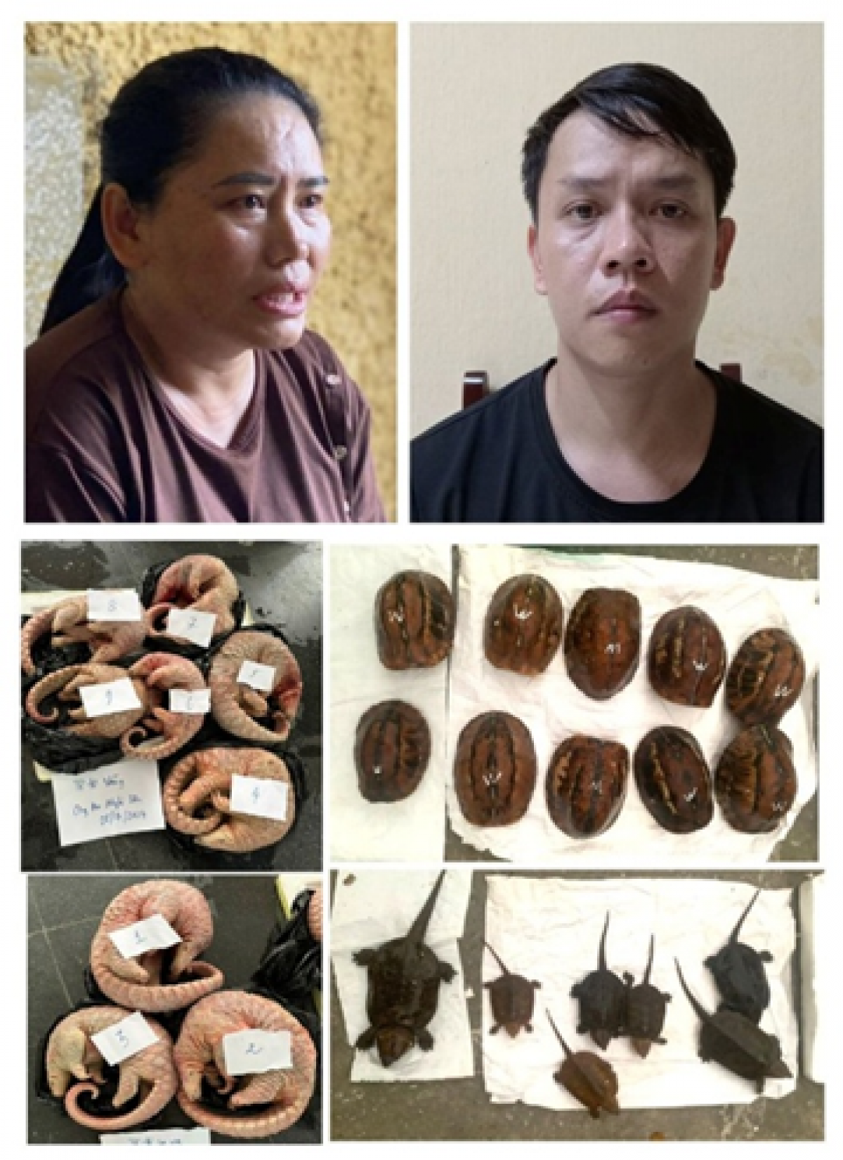 Đối tượng Tống Thị Lành (trái) và đối tượng Phan Quốc Vương cùng tang vật bị thu giữ
(Ảnh: Công an thị xã Nghi Sơn)