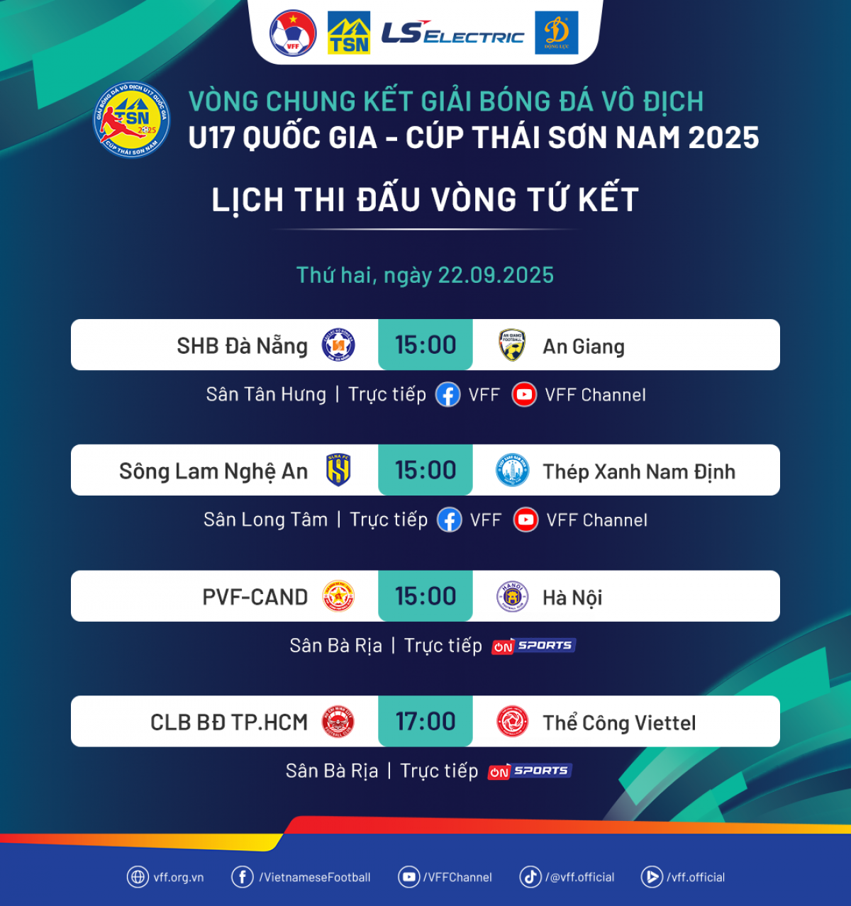 Lịch thi đấu vòng tứ kết U17 quốc gia (Ảnh VFF)