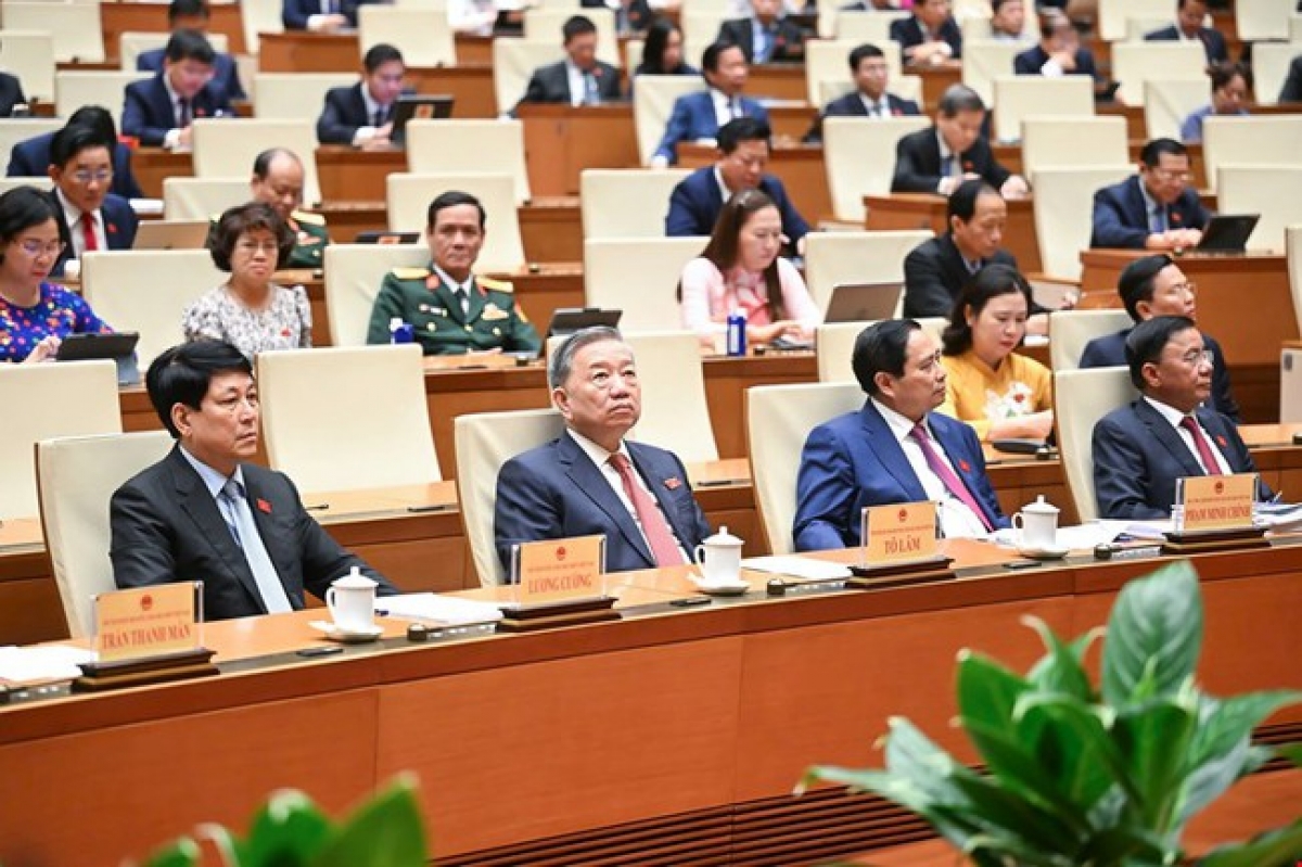 Lãnh đạo Đảng, Nhà nước tham gia kỳ họp Quốc hội khóa XV, kỳ họp thứ chín. Ảnh: Báo Chính phủ