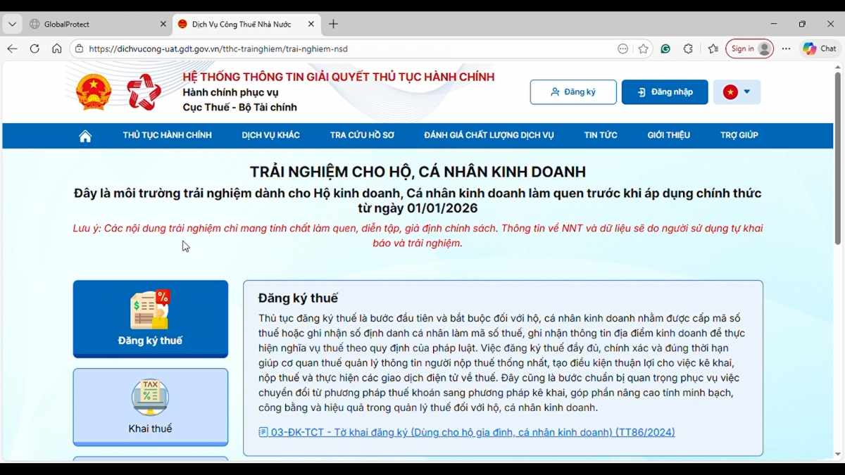 Hộ kinh doanh sử dụng cổng thông tin để đăng ký, kê khai thuế