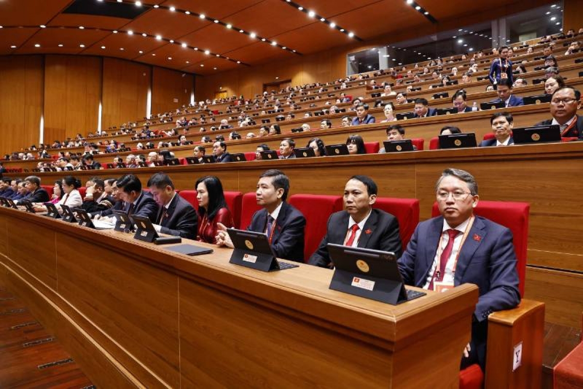 Đại biểu tại hội trường Đại hội đại biểu toàn quốc lần thứ XIV của Đảng. Ảnh: TTXVN