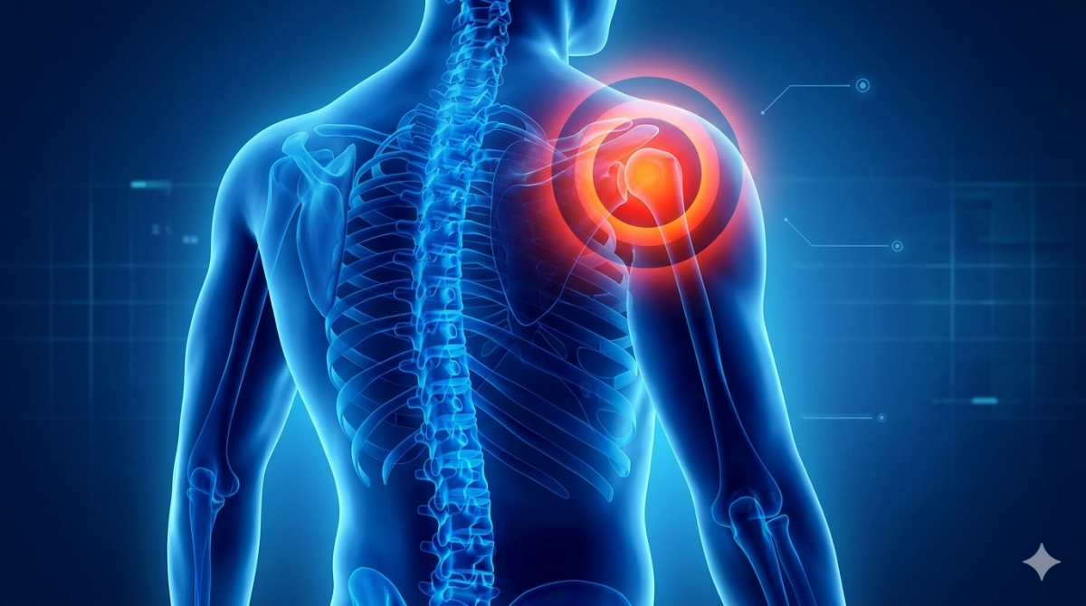 Viêm quanh khớp vai thể đông cứng khiến người bệnh hạn chế vận động. (Ảnh minh họa do AI tạo)
