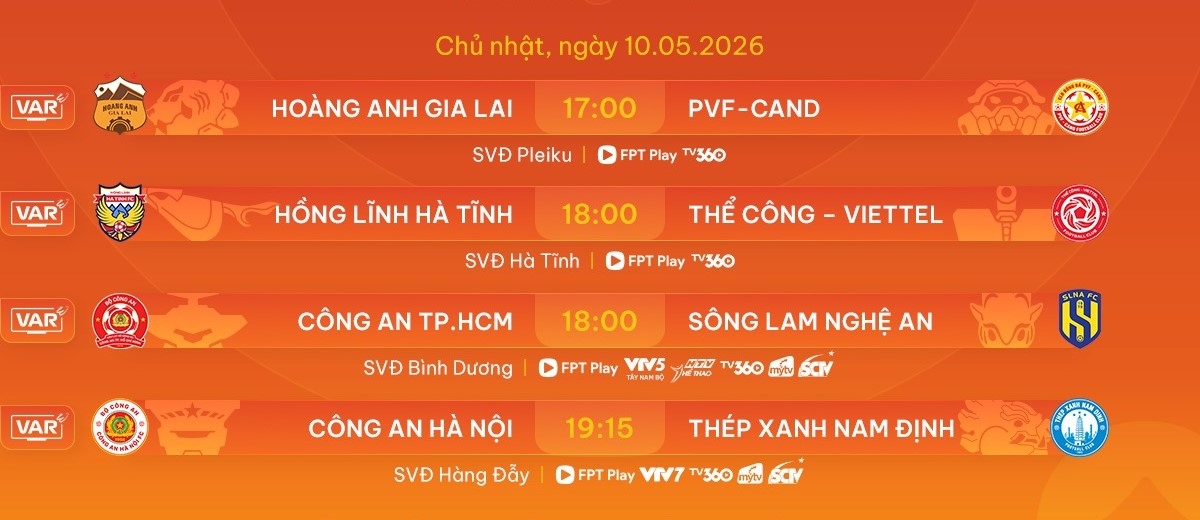 Loạt trận ngày 10/05 thuộc vòng 22 V.League 2025/2026