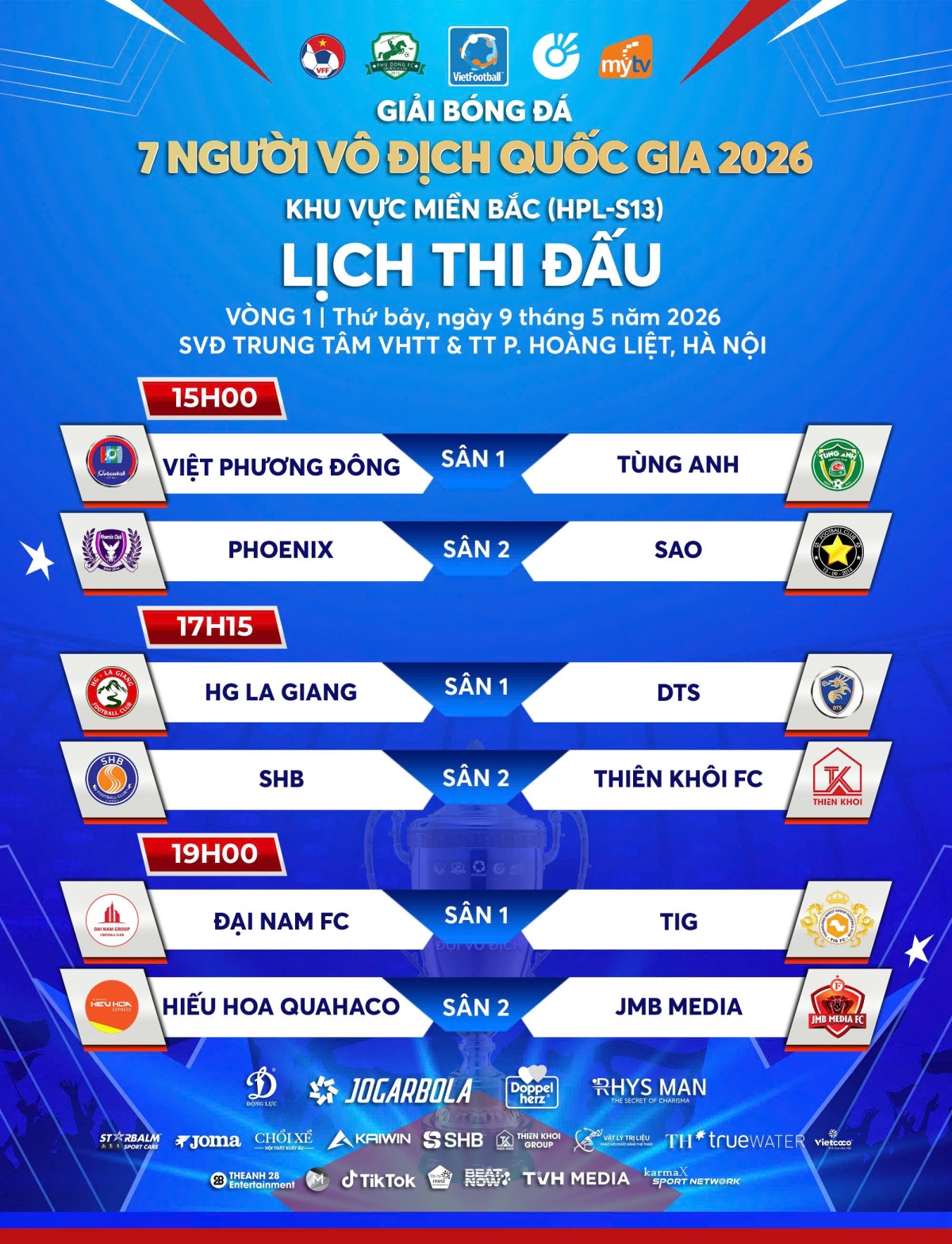 Lịch thi đấu vòng 1 giải bóng đá 7 người VĐQG 2026 khu vực miền Bắc (ảnh: Vietfootball)